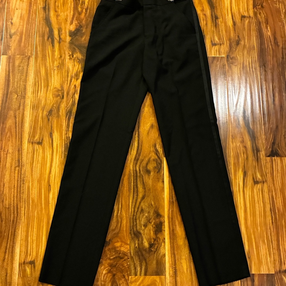 Formal Fashions Black‎ Tuxedo Trousers Adjustable Waist Satin Stripe Size R28